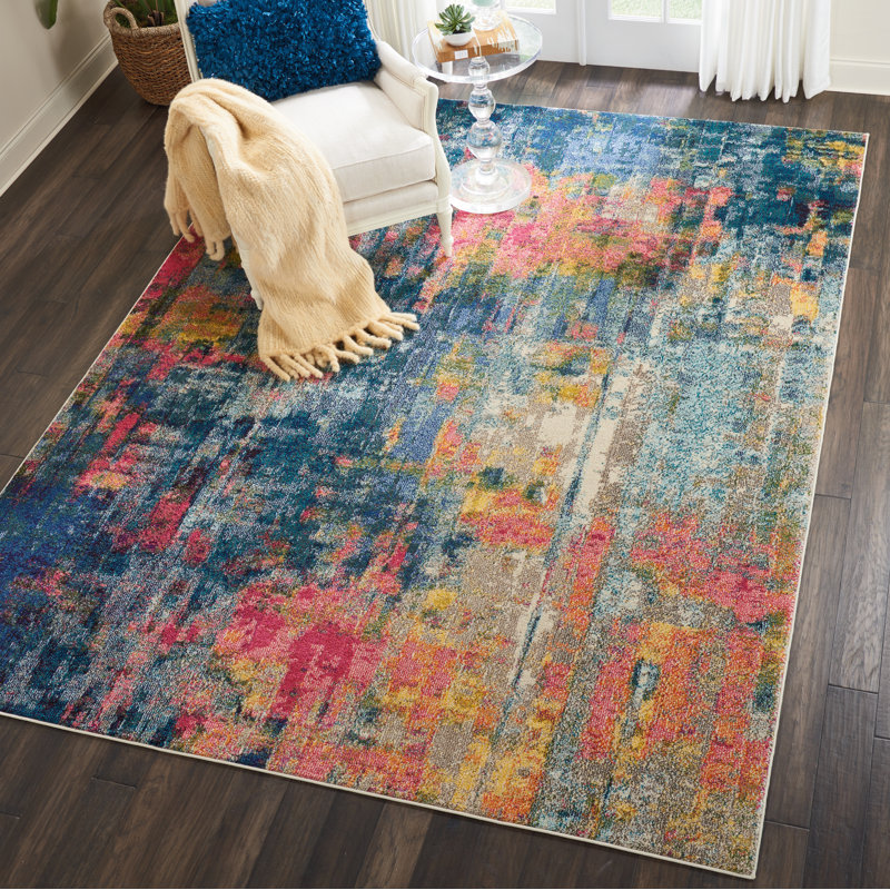 Hashtag Home Ojas Machine Woven Blue/Yellow/Pink Rug & Reviews Wayfair.co.uk